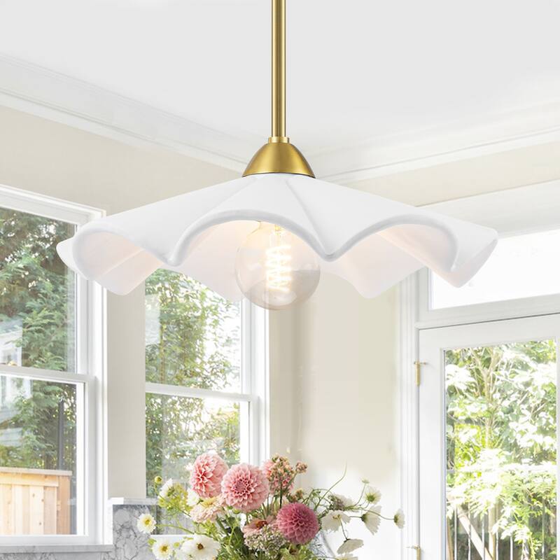 16-Inch White Ceramic Petal Pendant Light for Kitchen Dining Room - Dia.15.98-in - Dia.15.98-in