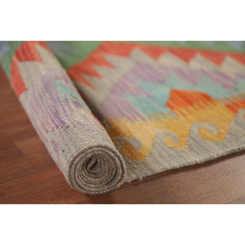 Hand Woven Oriental 100% Wool Carpet Southwestern Geometric Multi-Colored Kilim Area Rug - 6' 8'' X 5' 0''