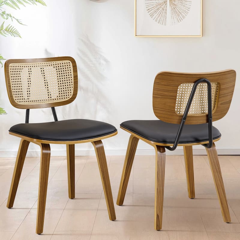 Faux Leather Upholstered Dining Chairs Set of 2/4 with Wood Legs - 32.3"H x 18.5"W x 21.8"D