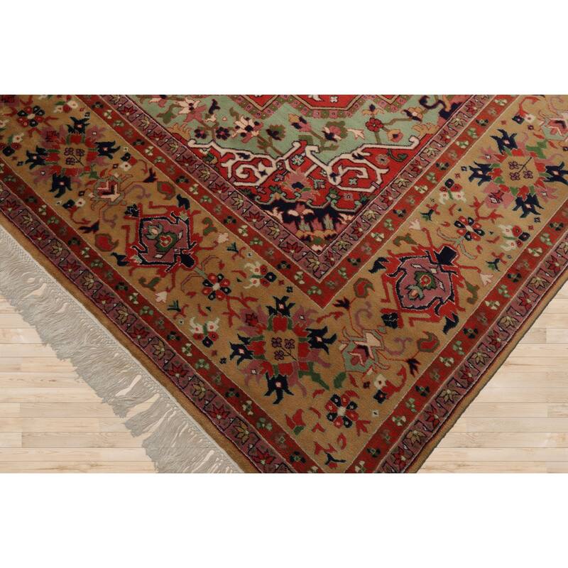 9x12 Hand Knotted New Zewland Wool Coral Heriz Traditional Rug - 9' x 12'