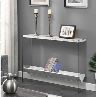 Slanted Console Modern Glass Console Table with Slanted Shelf, 42-inch Length - White ...