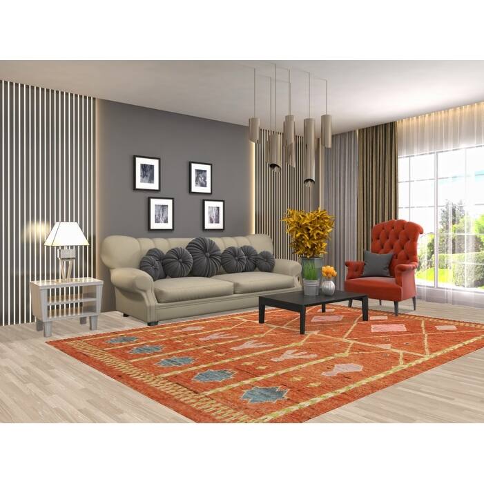 Moroccan Oriental Area Rug Handmade Geometric Wool Carpet - 6'9" x 9'9"