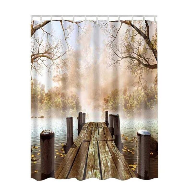 Bathroom Shower Curtains Lake House Nature Country Rustic 180x180cm