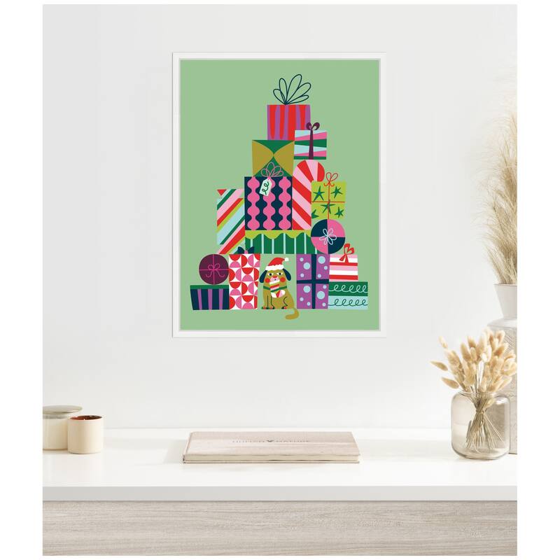 Kate and Laurel Framed Canvas Christmas Tree Presents by Rachel Lee