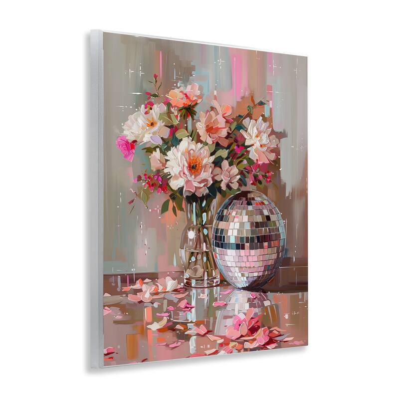 Stupell Disco Ball & Flowers Still Life Wall Plaque Art Design By Arlington Prints