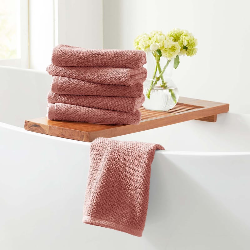 100% Cotton Acacia Collection Ultra Absorbant Popcorn Bath Towels - Hand Towel (Pack of 6) - Desert Rose