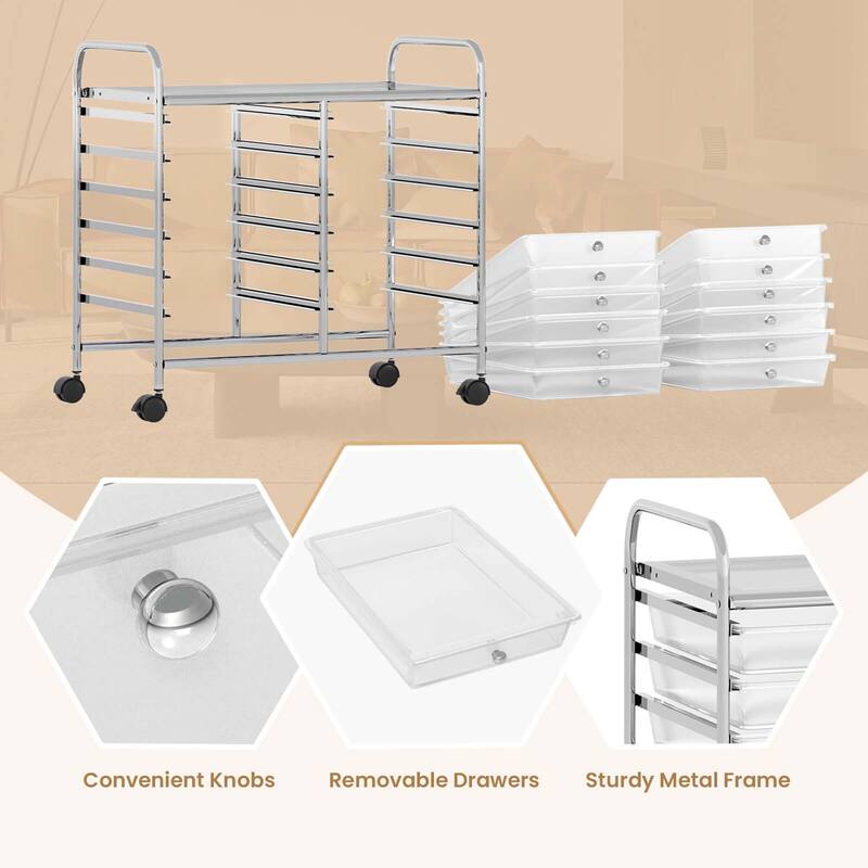 12-Drawer Rolling Storage Cart Mobile Utility Cart on Wheels