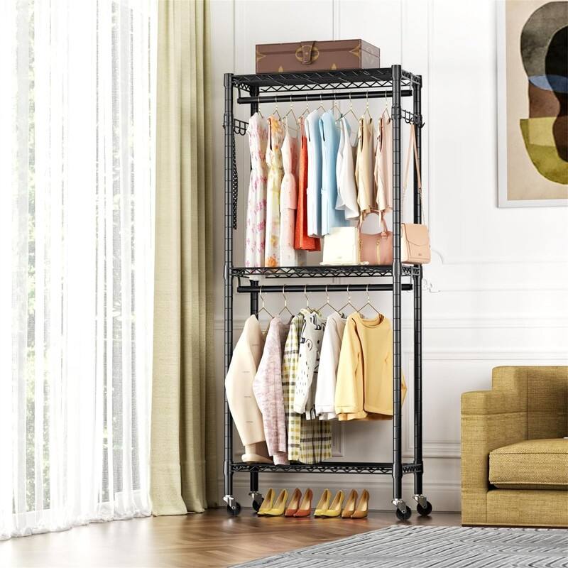 Heavy Duty Clothes Rack Rolling Garment Rack - 15.75"D x 23.62"W x 72.44"H