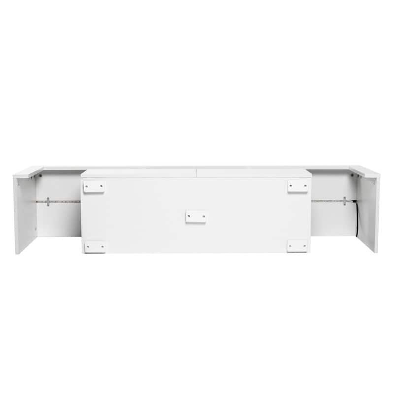 Modern TV Stand with RGB LED Lights & Remote, Tempered Glass Shelves