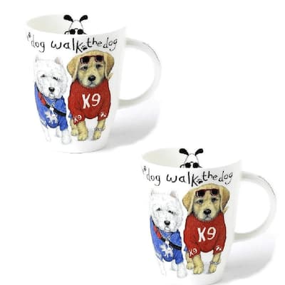 Roy Kirkham Animal Fashion Dog Louise Mug, Set of 2, Bone China Ceramic, Made in England