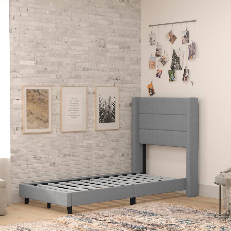 Upholstered Platform Bed with Wingback Headboard