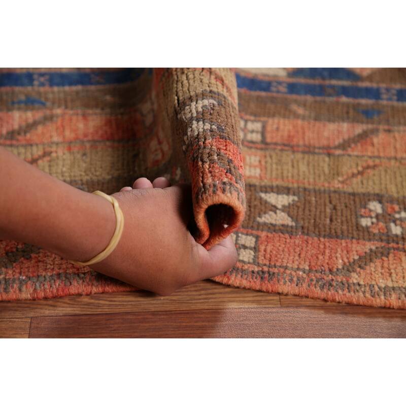 Geometric Ardebil Persian Vintage Runner Rug Hand-knotted Wool Carpet - 3'6" x 10'0"