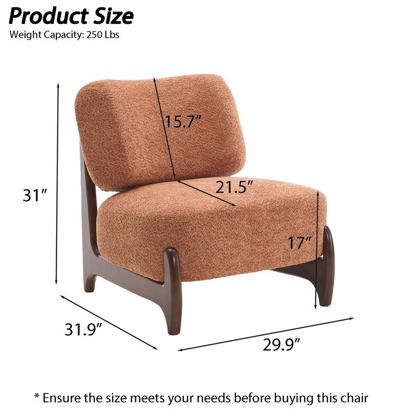 30"W Mid-Century Modern Accent Chair with Solid Wood Frame, Boucle Comfy Living Room Chair for Bedroom Lounge Reading Room