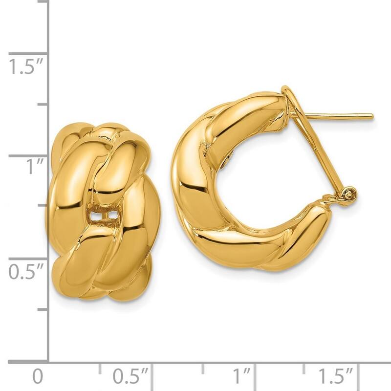 Curata Solid 18k Yellow Gold 22x14mm Curb Link Omega Back Earrings