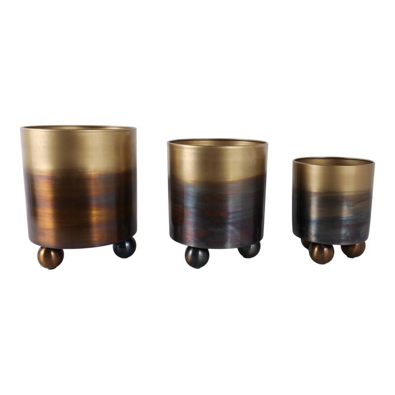 Modern Metal Planters with Spherical Legs and Sleek Dual-Tone Design, Set of 3 - 10.5" x 10.5" x 12.75"