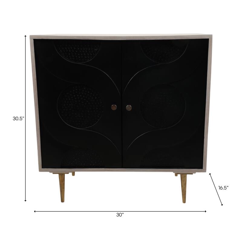 Modern Accent Cabinet with Textured Circle Door Design - 31", Black - 30.5"