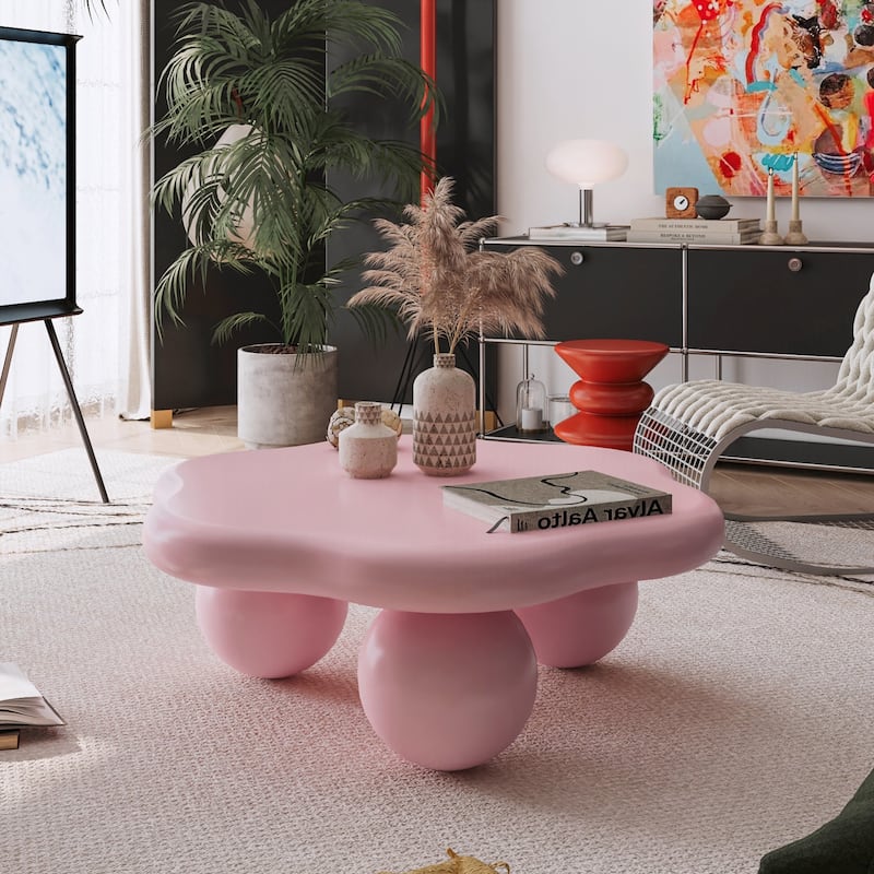Cloud Shaped Coffee Table, Petal-Shaped Modern Minimalist Coffee Table with Spherical Legs