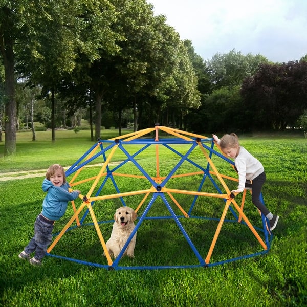 slide 2 of 11, Outdoor Dome Climber, Monkey Bars Climbing Tower, Jungle Gym Playground for Kids Aged 3-10, Blue & Yellow Blue