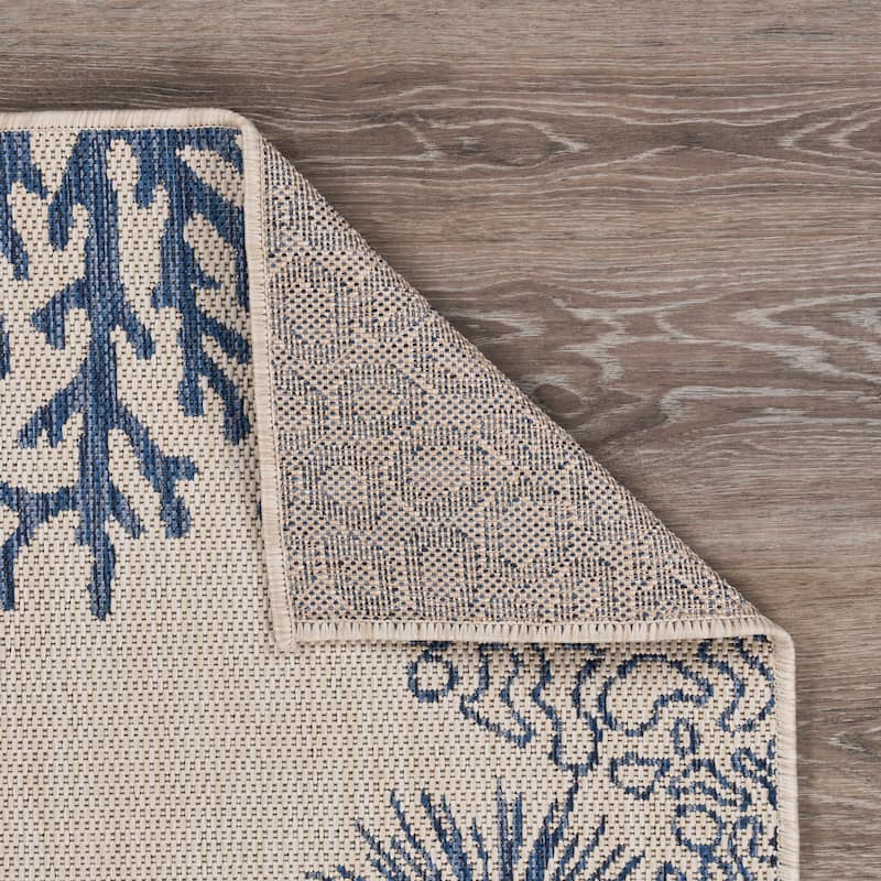 Sevita Coastal Bordered Coral Reef Indoor Outdoor Rug