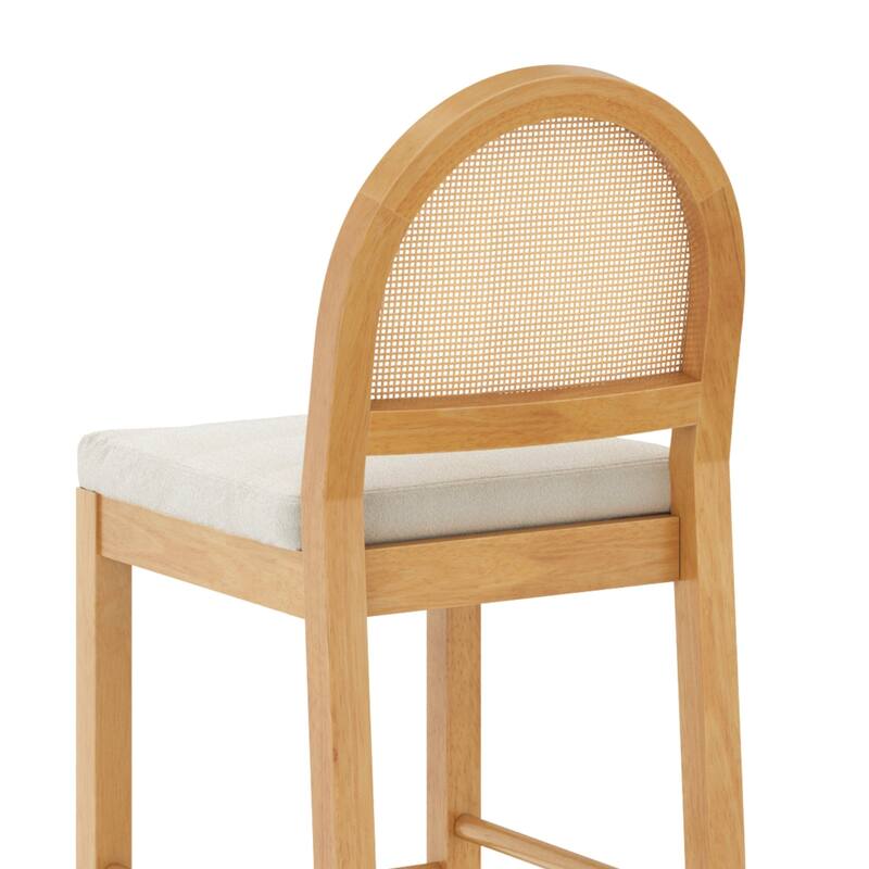 Bailey Boucle Upholstered Rattan Bar Stool or Counter Height Stool with Natural Rattan Woven Back For Kitchen Island