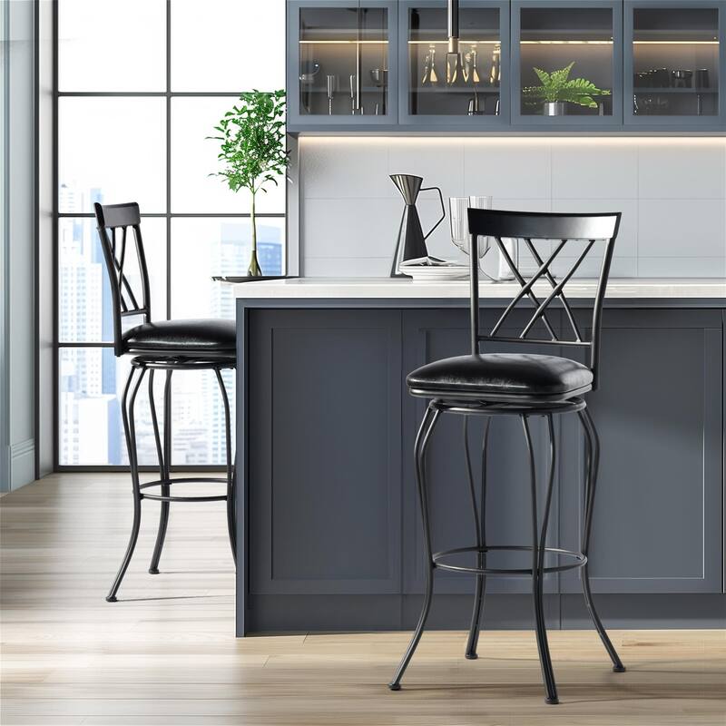 Homy Casa Set of 2 Swivel Bar Stools with Padded Faux Leather Seat-for Kitchen Islands and Pub-Style Counters - N/A