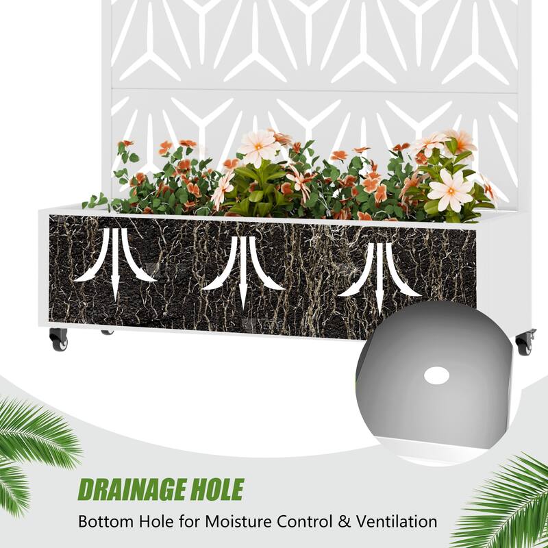 Metal Galvanized Planter Box with Trellis Privacy Screen Lockable Wheels