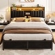 preview thumbnail 2 of 67, Upholstered Bed Frame with Storage Shelving, Platform Beds with Charge Station and LED Lights Black - Full