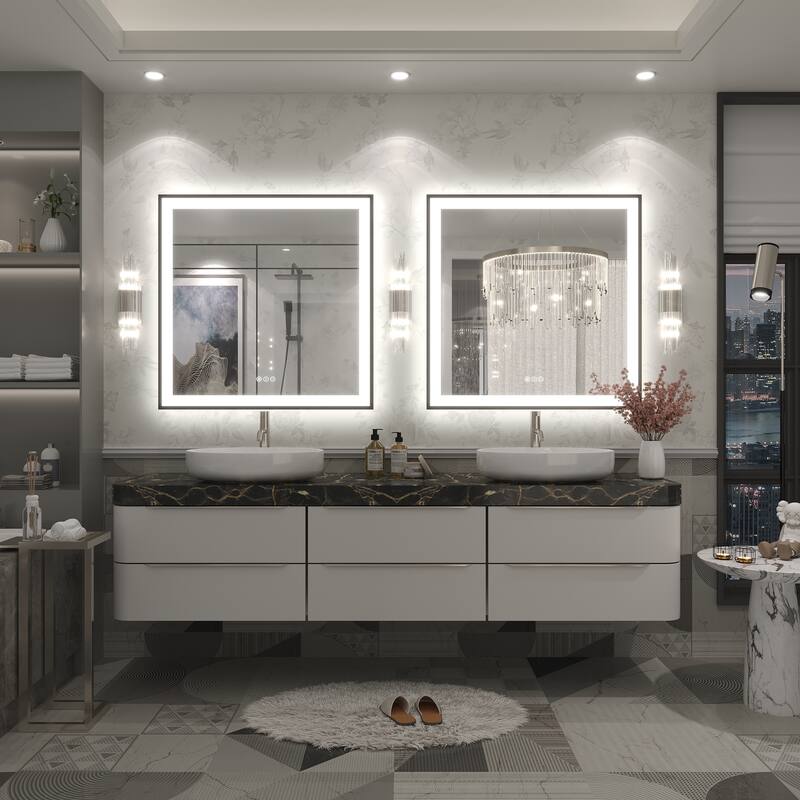 Extra Large Black Frame LED Bathroom Vanity Mirror with 3 Years Warranty and UL Certified