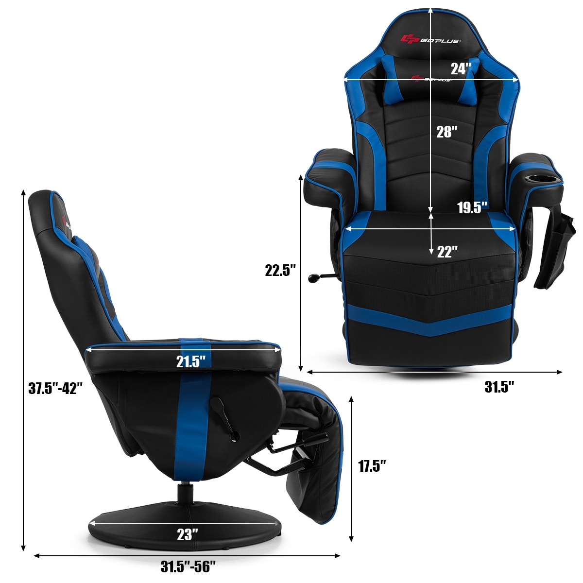 Goplus massage gaming recliner reclining racing chair swivel store