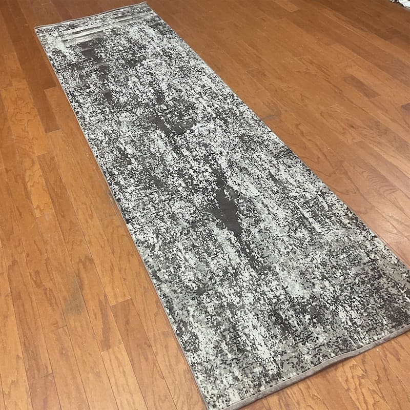 HERAT ORIENTAL Turkish Modern Erased Design Wool & Silk Runner - 2'7" x 9'10"