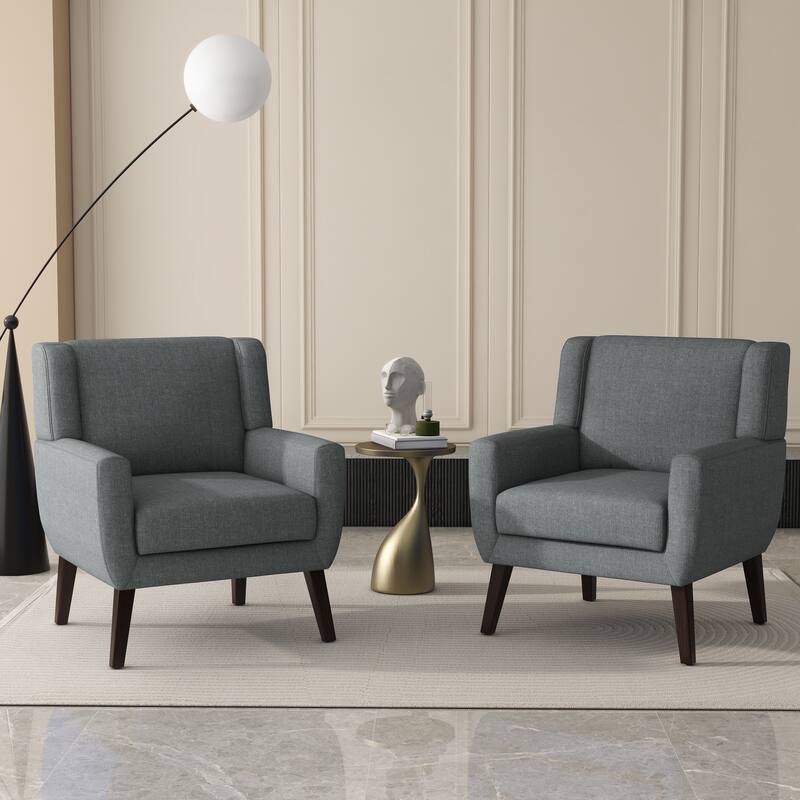 Linen Upholstered Accent Chair Wingback Armchair Set of 2 - Gray