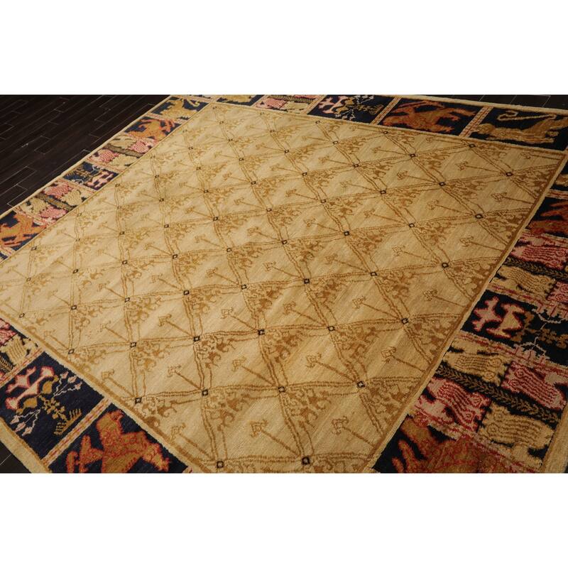 8'2''x9'10'' Hand Knotted Beige Wool Tibetan Transitional Area Rug - 8' 2'' x 9' 10''