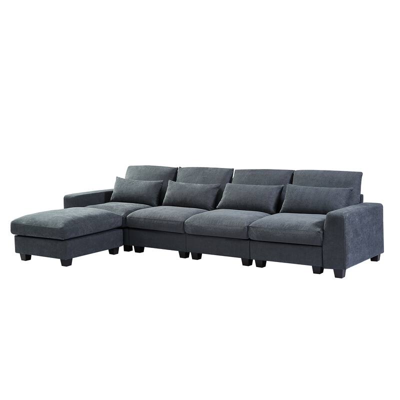 Spacious 5-Seater Sofa Chaise with Removable Cushions and Pillow Set for Home Comfort