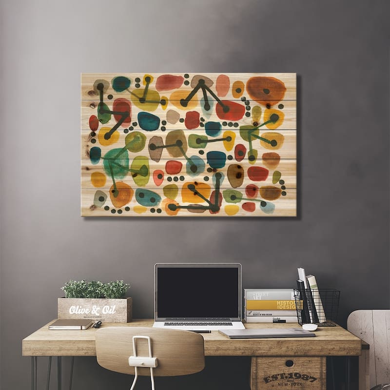 Mid Century I Print On Wood by Cheryl Warrick - Multi-Color