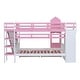 preview thumbnail 59 of 98, Bunk Bed Castle Playhouse Solid Wood Stairs Bed Frame with Storage Shelves & 2 Drawers, Children's Slide Bed with Guardrail