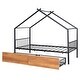 preview thumbnail 5 of 12, Black Twin Size Metal House Bed with Two Drawers and Roof for Kids, Boys and Girls, Bedroom
