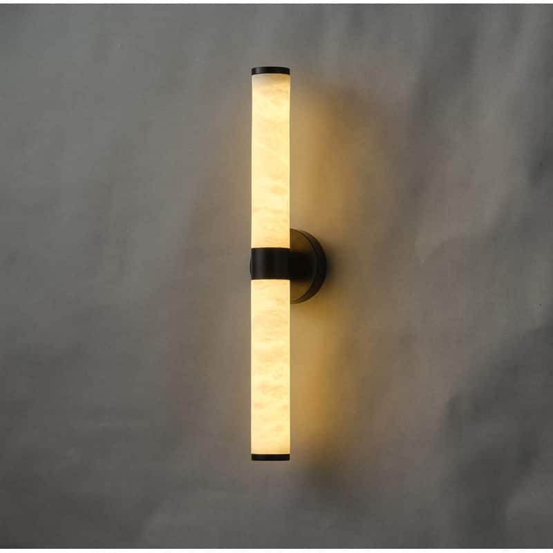 KAYLA 24 in. Modern Black Wall Sconces with Natural Alabaster Shade