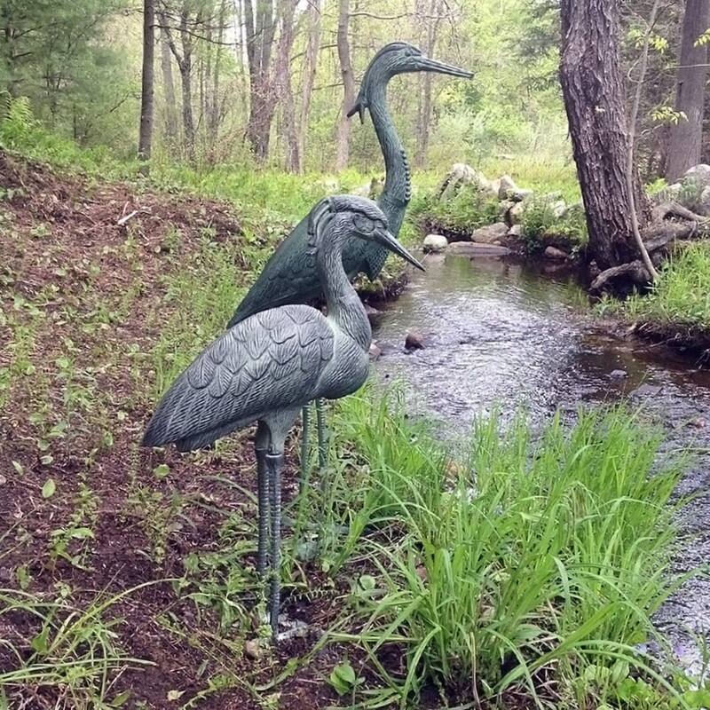 Achla Designs Stately Great Blue Heron, 43 Inch Tall, Blue-Grey Verdi Painted Finish