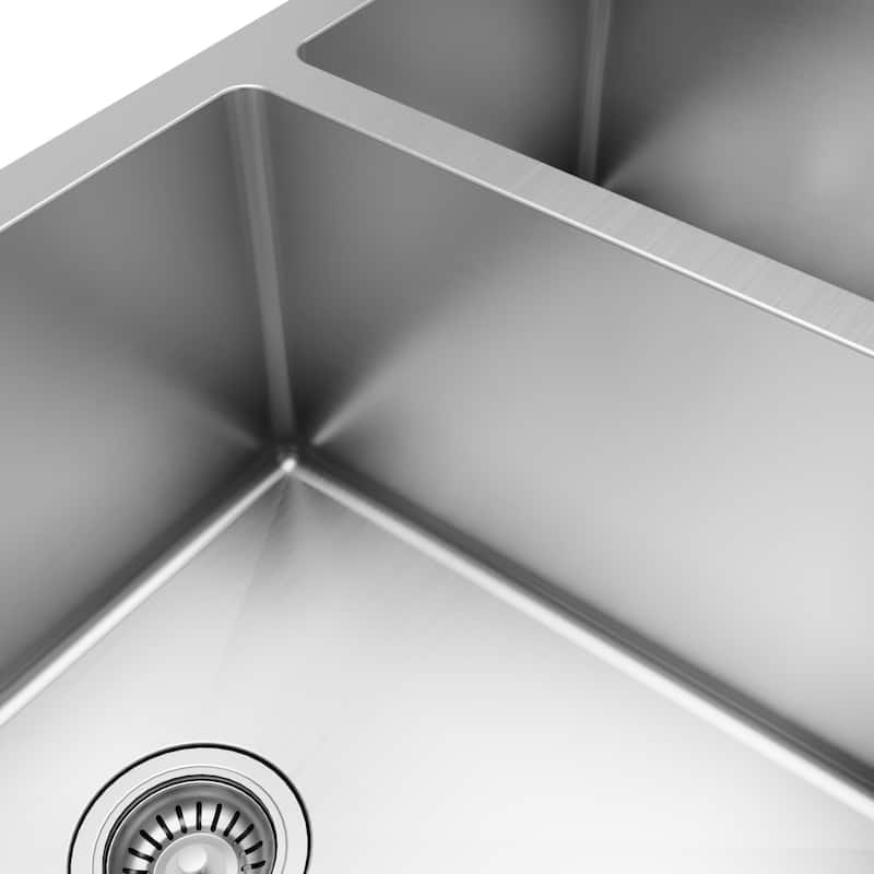 Karran Farmhouse Apron Front Stainless Steel 33 in. Double Bowl Kitchen Sink Kit