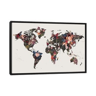 iCanvas "Flowered World Map I" by Design Fabrikken Framed