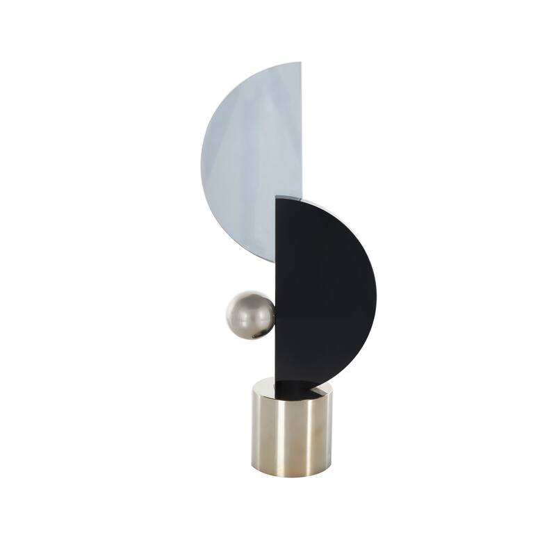 Black Glass Abstract Decorative Sculpture with Silver Orb and Base