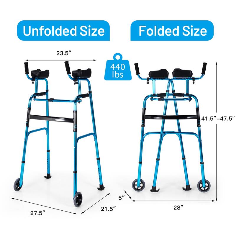 Costway Folding Wheel Walking Frame Adjustable Alloy Walker W/Armrest - See Details