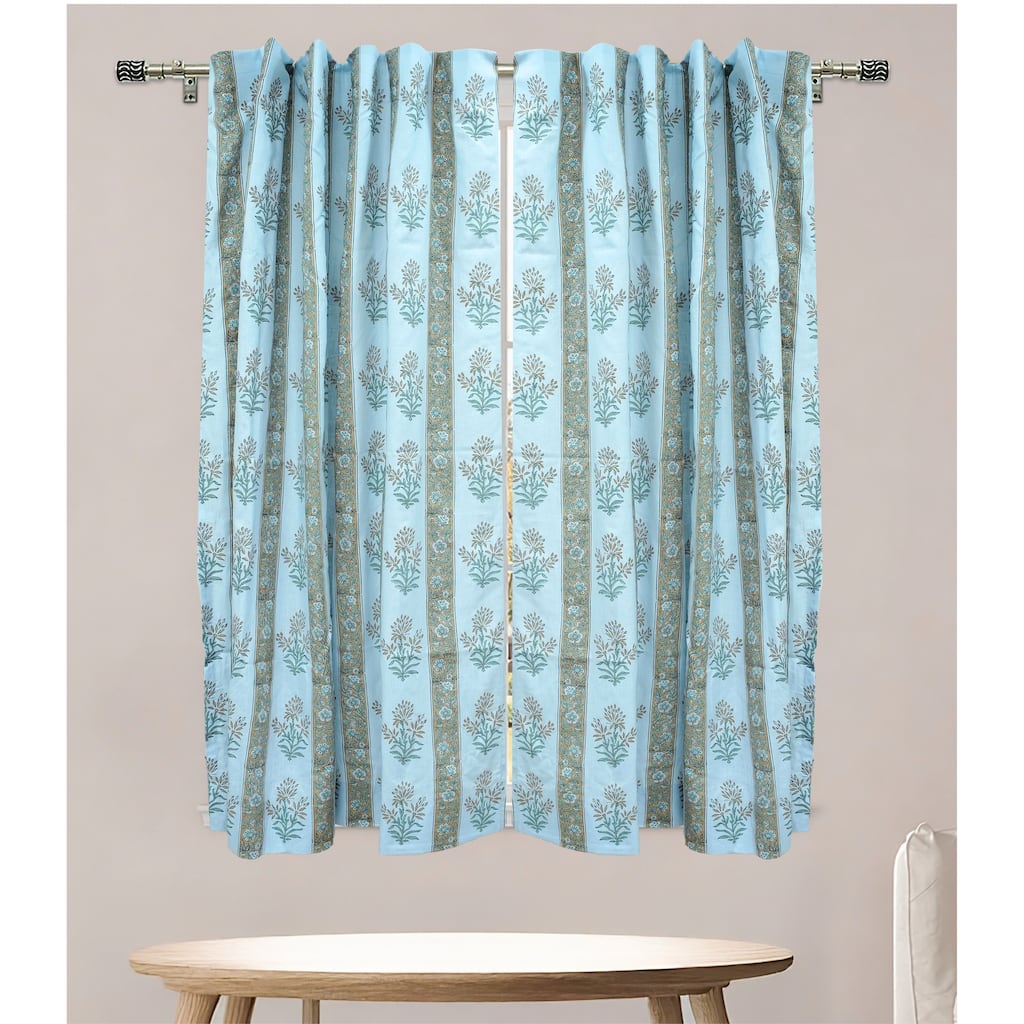 Fabdivine Hand Block Print Soft Linen Fabric Window Drape, Home Accent Room Curtain, Noor