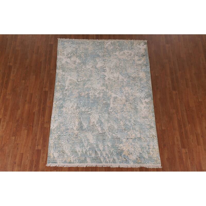Striped Abstract Indian Area Rug Handmade Wool Carpet - 5'6"x 7'7"