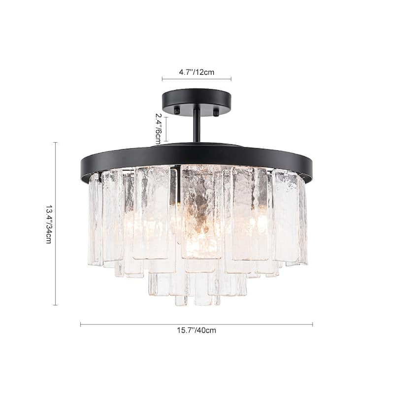 5-Light Tiered Water Glass Round Semi Flush Chandelier