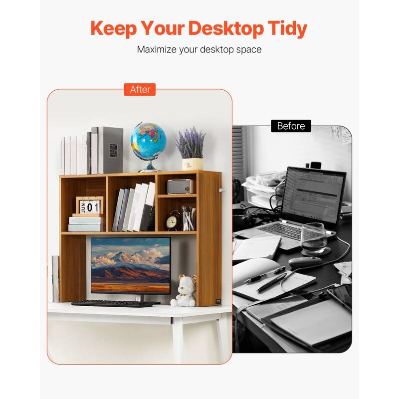 Particle Board Desktop Bookshelf, Storage Rack Wood Display Shelf and Safe - 37.0" L x 9.4" W x 28.7" H