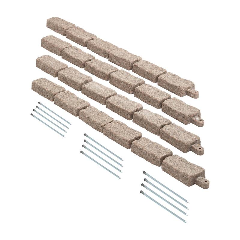 Brown Plastic Stone Landscape Edging 4 Pack with Stakes for Garden Borders - 46.46 × 3.74 × 2.24 in - Brown