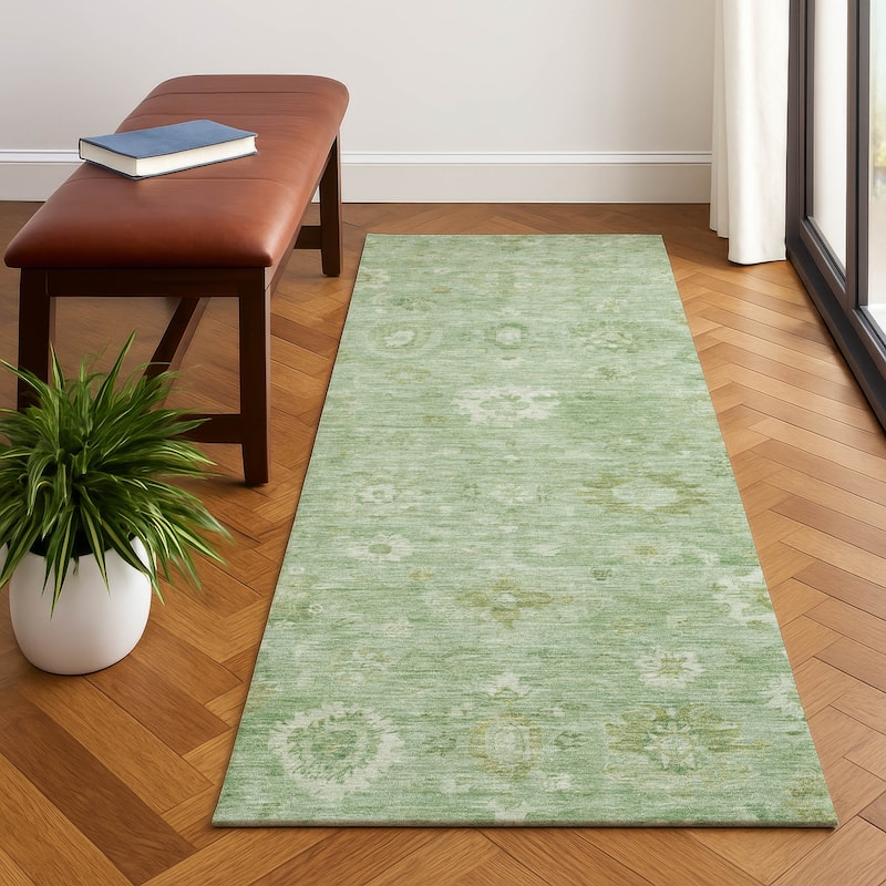 Premium Washable Super Soft Vintage Traditional Mayfield Rug - Aloe - 2'3" x 7'6"
