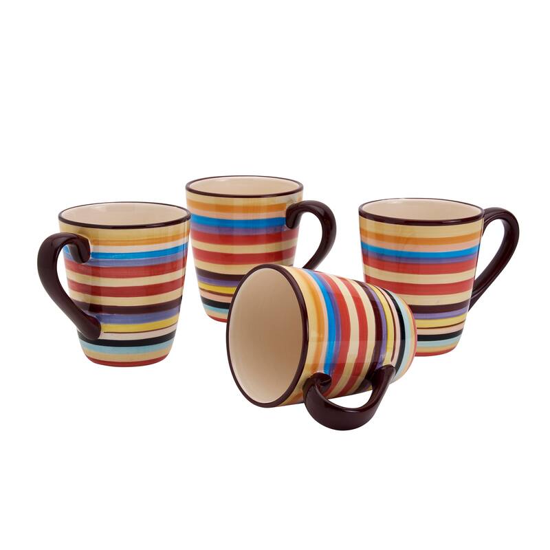 Tabletops Gallery Sedona Stripe 16oz "V" Shaped Mug - Set of 4
