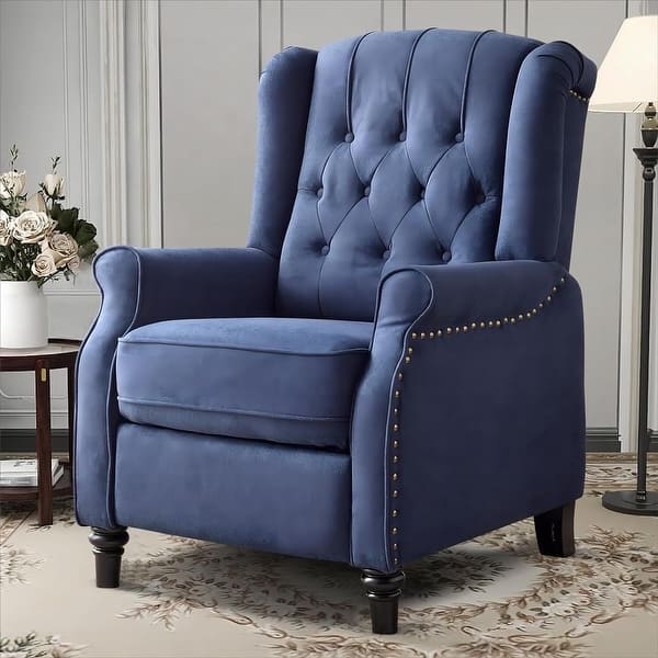 slide 2 of 13, Pushback Recliner Chair, Fabric Armchair Push Back Recliner with Rivet Decoration, Single Sofa Accent Chair Blue